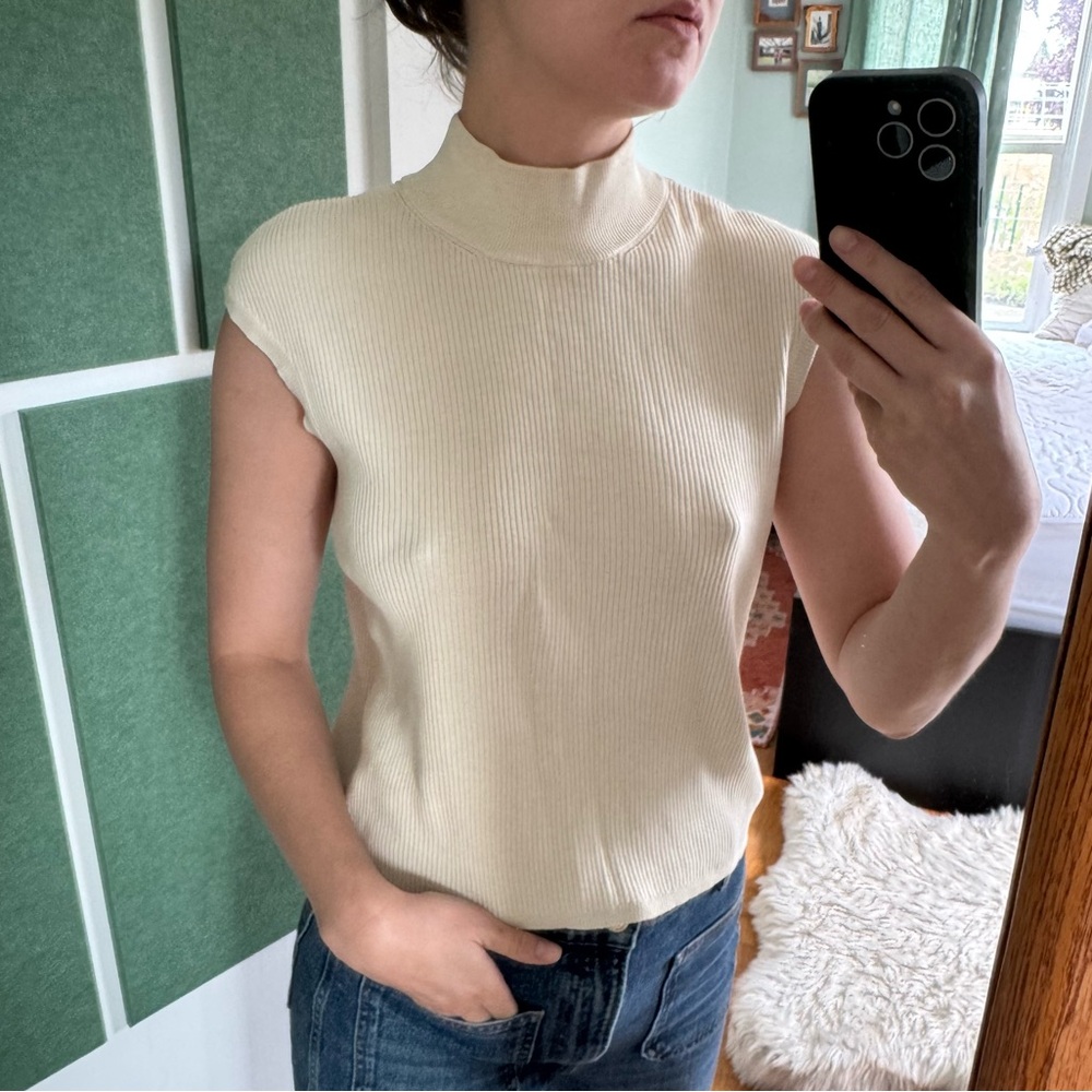 Silk Cotton Blend Ribbed Knit Top by Coldwater Creek Medium